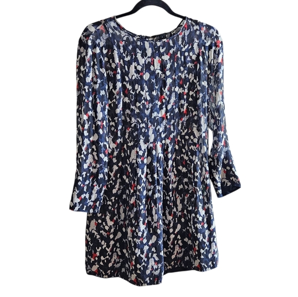 Club Monaco Sheer Silk Delaynee Mini Dress Navy Abstract Print size 6 - Picture 1 of 8